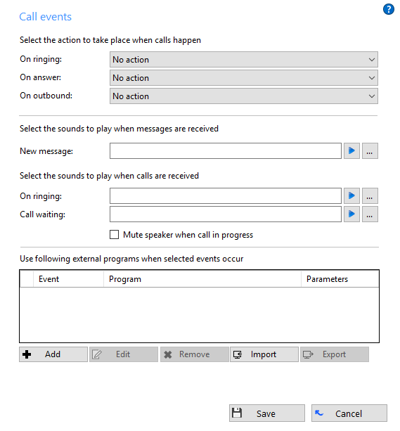 Call Events options